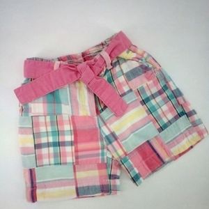 Janie and Jack 100% Cotton Plaid Pink Blue Belted Shorts Girls 12 to 18 Months